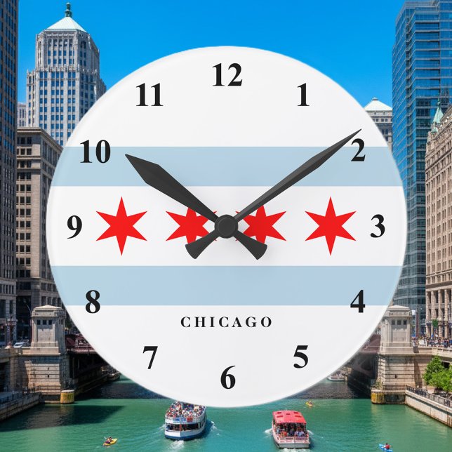 Chicago city flag custom round wall clock (Chicago flag time clock)
