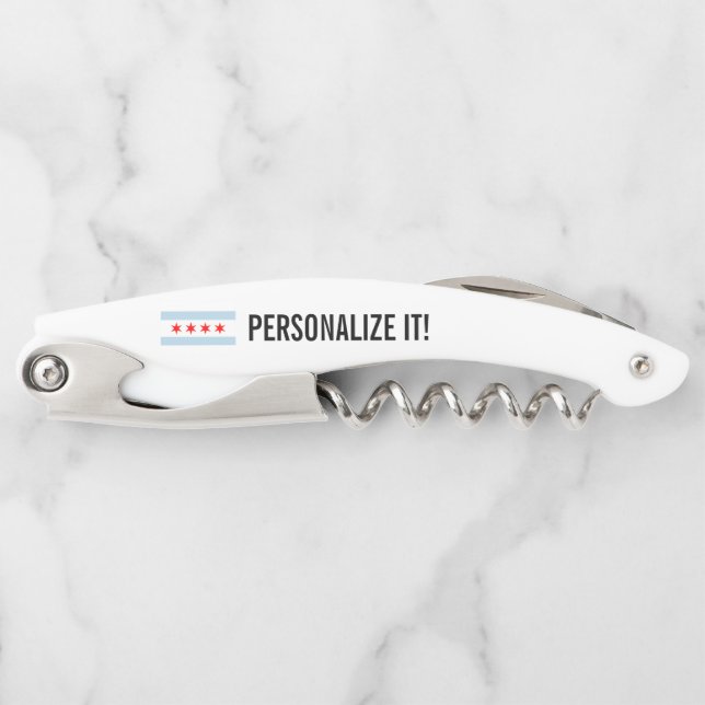 Chicago city flag personalized foldable corkscrew (Front)