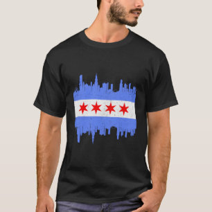 Chicago City Flag With Skyline Distressed T-Shirt