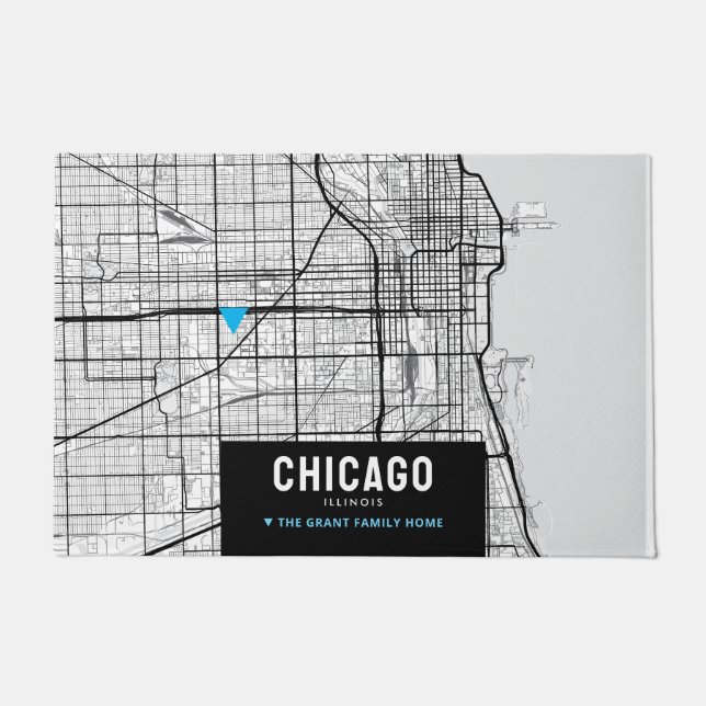 Chicago City Map + Mark Your Home Location Doormat (Front)