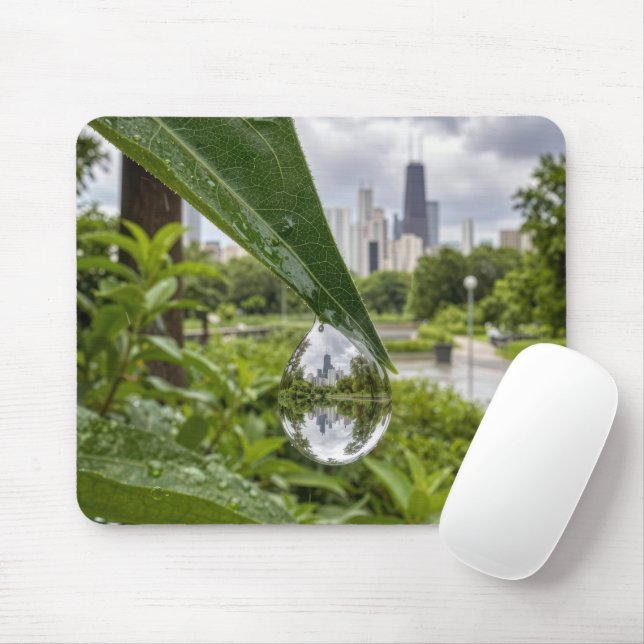 Chicago City Reflected in a Raindrop Mouse Pad (With Mouse)