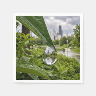 Chicago City Reflected in a Raindrop Napkin