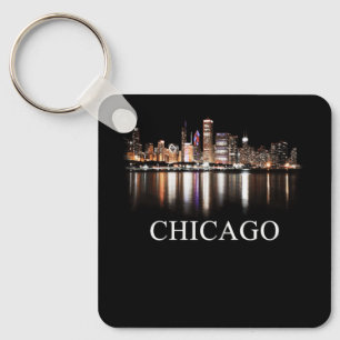 Chicago City Skyline Lights At Night Chicago Illin Key Ring
