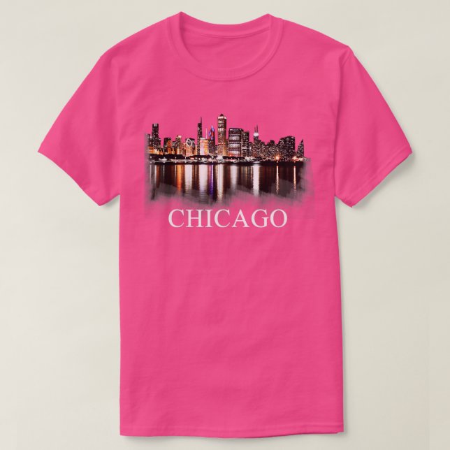 Chicago City Skyline Lights At Night Chicago Illin T-Shirt (Design Front)