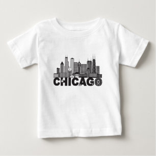 Chicago City Skyline Text Black and White Baby T-Shirt