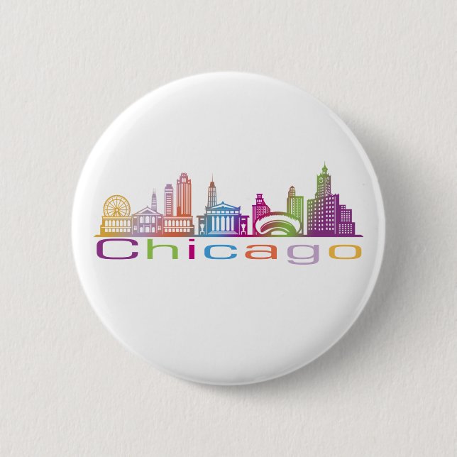 Chicago City Skyline Typography Hoodie 6 Cm Round Badge (Front)