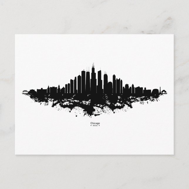 Chicago City Skyline Watercolor Black and White Holiday Postcard (Front)