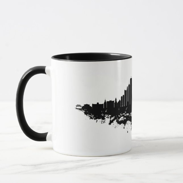 Chicago City Skyline Watercolor Black and White Mug (Left)