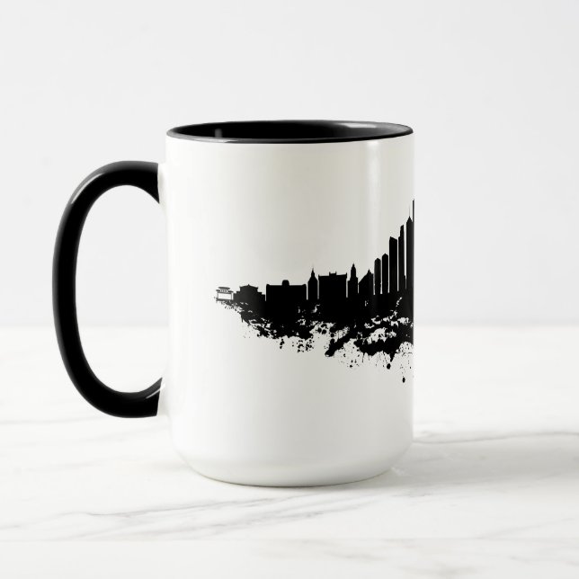 Chicago City Skyline Watercolor Black and White Mug (Left)