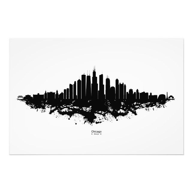 Chicago City Skyline Watercolor Black and White Photo Print (Front)