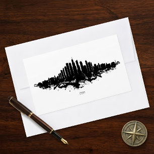 Chicago City Skyline Watercolor Black and White Rectangular Sticker