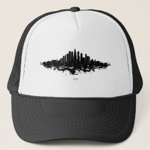 Chicago City Skyline Watercolor Black and White Trucker Hat