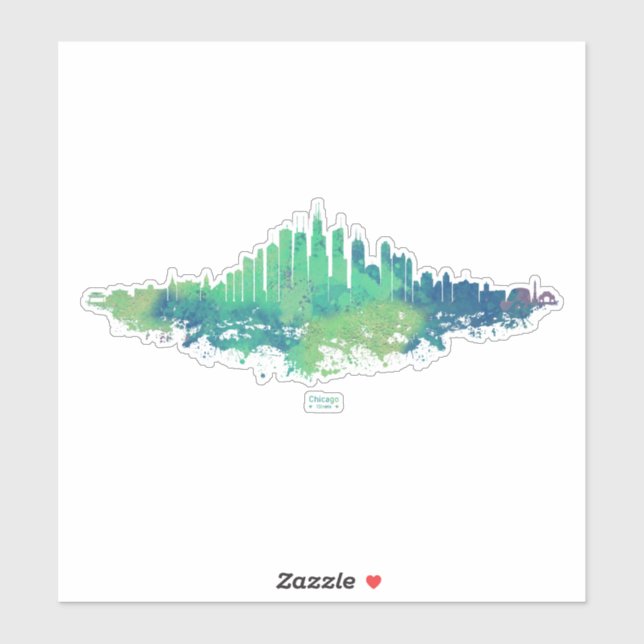 Chicago City Skyline Watercolor in blue and green (Sheet)