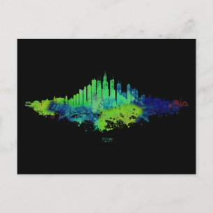 Chicago City Skyline Watercolor in blue and lime Holiday Postcard