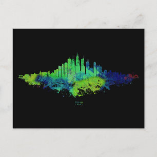 Chicago City Skyline Watercolor in blue and lime Holiday Postcard
