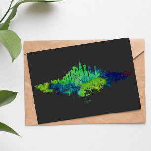 Chicago City Skyline Watercolor in blue and lime Postcard