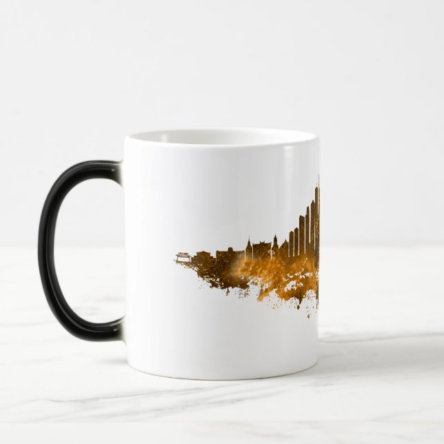 Chicago City Skyline Watercolor in orange Magic Mug (Left)