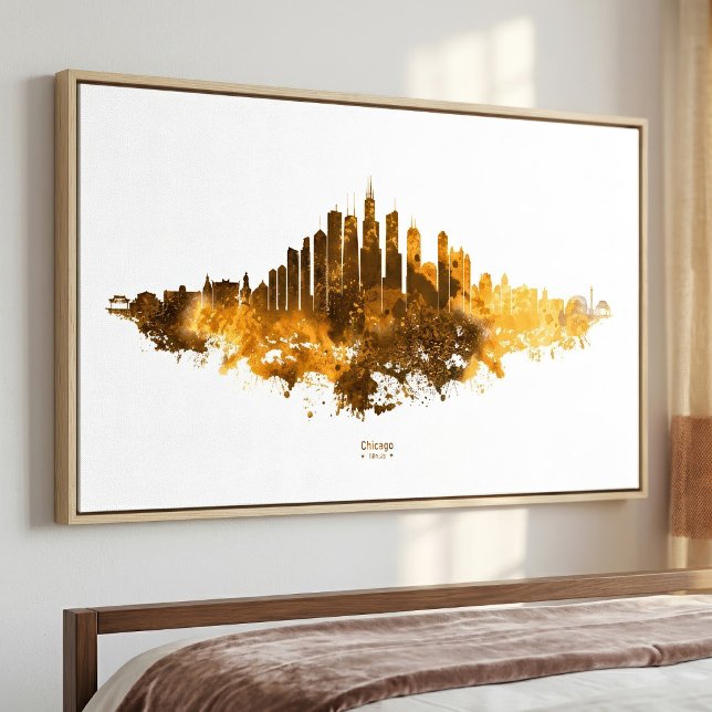 Chicago City Skyline Watercolor in orange Photo Print (Chicago Skyline Watercolor Orange Cityscape Art. Photo Print)