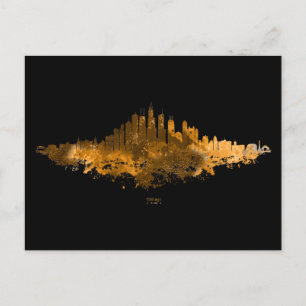 Chicago City Skyline Watercolor in orange Postcard