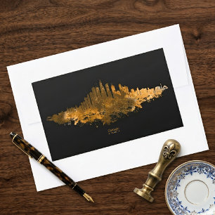 Chicago City Skyline Watercolor in orange Rectangular Sticker