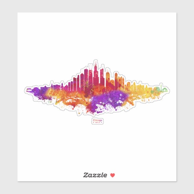 Chicago City Skyline Watercolor on White (Sheet)