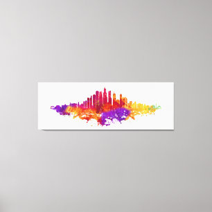 Chicago City Skyline Watercolor on White Canvas Print