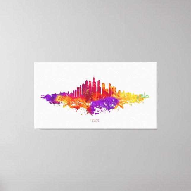 Chicago City Skyline Watercolor on White Canvas Print (Front)