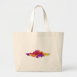Chicago City Skyline Watercolor on White Large Tote Bag