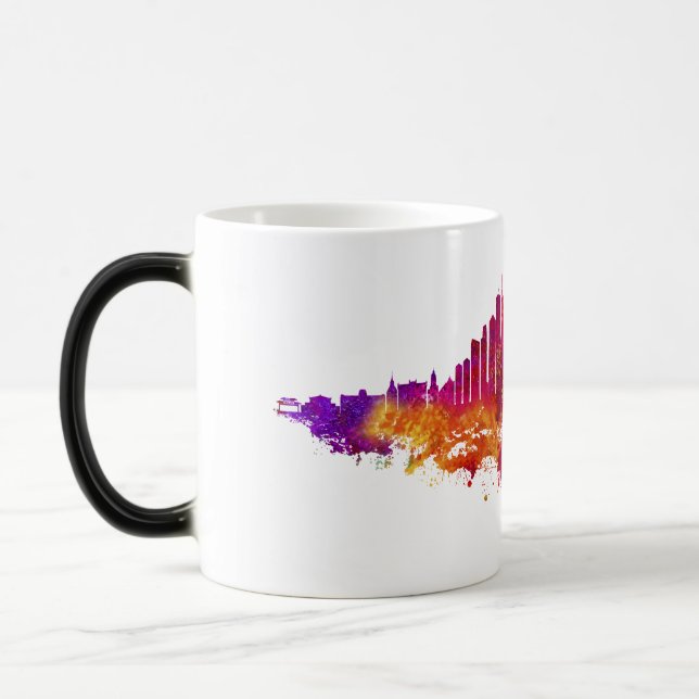 Chicago City Skyline Watercolor on White Magic Mug (Left)