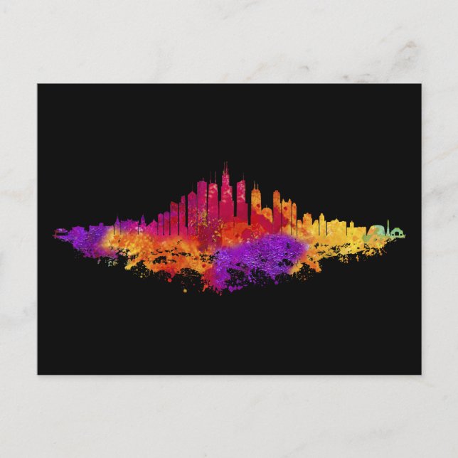 Chicago City Skyline Watercolor on White Postcard (Front)