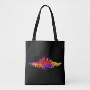 Chicago City Skyline Watercolor on White Tote Bag
