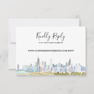 Chicago City Skyline Watercolor Online RSVP Card
