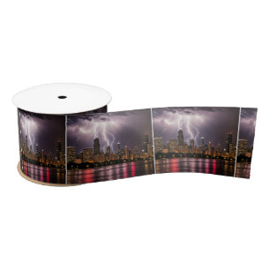 Chicago City Skyscrapers With Lightning Satin Ribbon