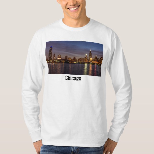Chicago Cityscape Night Long Sleeve T-Shirt (Front)