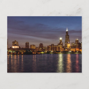 Chicago Cityscape Night Postcard