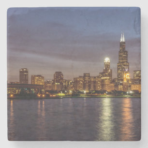 Chicago Cityscape Night Stone Coaster