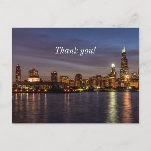 Chicago Cityscape Night Thank You Postcard