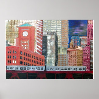 Chicago Cityscape with Elevated Train Poster