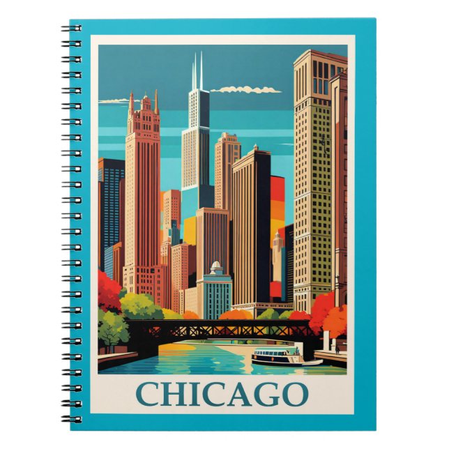 Chicago Colourful Cityscape Notebook (Front)