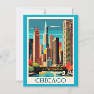 Chicago Colourful Cityscape Postcard