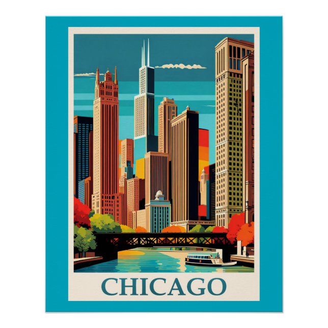 Chicago Colourful Cityscape Poster (Front)