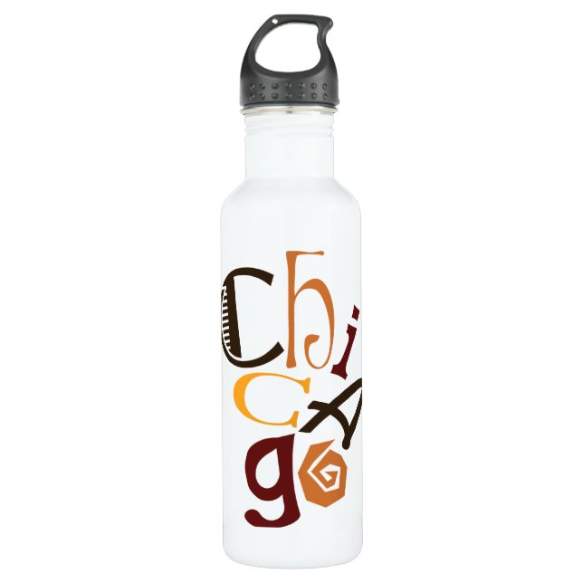 Chicago crazy retro letters city name 710 ml water bottle (Front)