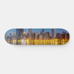 Chicago Dawn Cityscape Skateboard