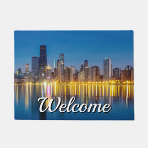 Chicago Dawn Cityscape Welcome Doormat