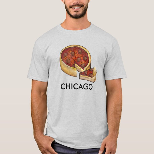 Chicago Deep Dish Pepperoni Pizza Pie Slice Food T-Shirt (Front)