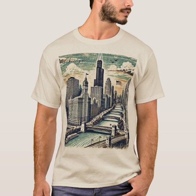 Chicago Distressed Grunge River T-Shirt (Front)