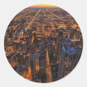 Chicago downtown at sunset classic round sticker