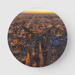 Chicago downtown at sunset round clock