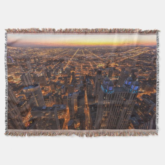 Chicago downtown at sunset throw blanket (Front)