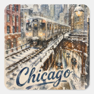 Chicago El Train in the Winter Snow Square Sticker